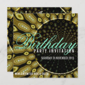 Invitation Funky Solar Sunflower Olive Green + Mint Party (Devant / Derrière)