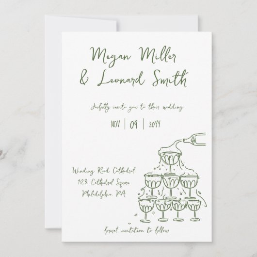 Invitation Funky tour champagne enregistrer la date mariage (Devant)