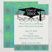 Invitation funky vert shabby chic remise de diplôme (Devant / Derrière)