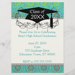 Invitation funky vert shabby chic remise de diplôme