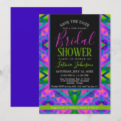 Invitation Funky violet rose Blacklight Vibe Fête des mariées (Devant / Derrière)