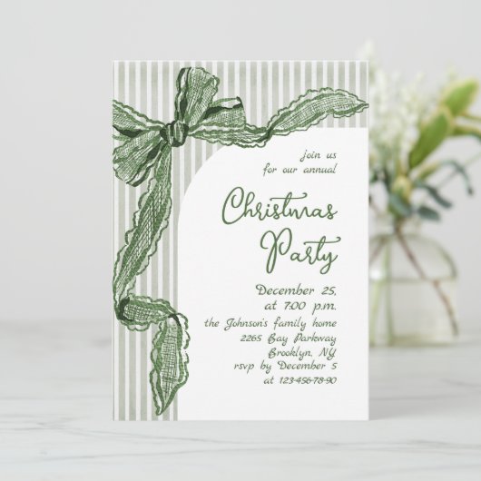 Invitation Funky Whimsical Christmas Green Bow Holiday Party (Debout devant)