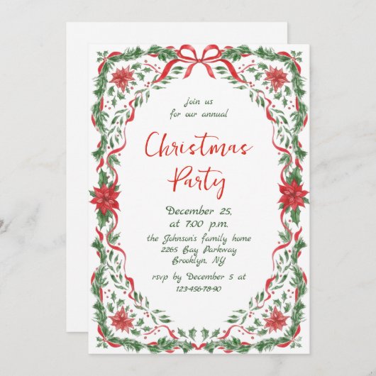 Invitation Funky Whimsical Christmas Red Bow Holiday Party (Devant / Derrière)