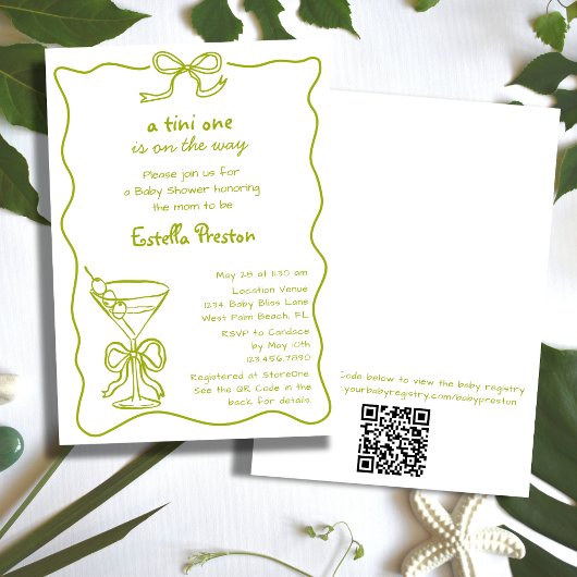 Invitation Funky Whimsical Green Martini QR Code Baby shower
