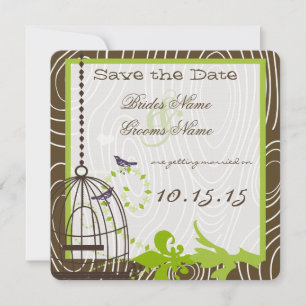 Invitation Funky Wood Grain Bird Cage Mariage Enregistrer la