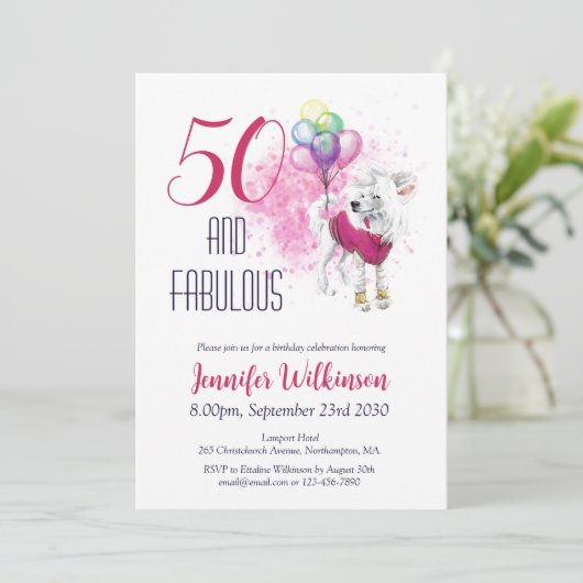 Invitation Funny 50 et Fabulous Pink (Debout devant)