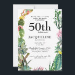 Invitation Funny 50th Cactus Prickly, Bitchy & Fabuleux Blanc<br><div class="desc">Sassy Cactus Succulent 50 & Fabuleux Anniversaire Invitation de fête. Moderne. La typographie "Prickly,  Bitchy,  mais surtout FABULEUSE". Drôle. Fond blanc.</div>