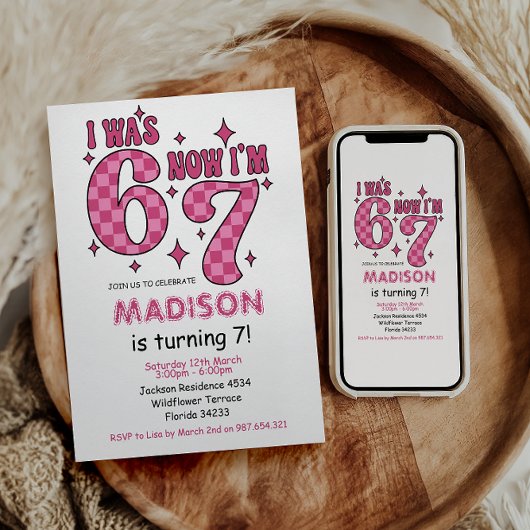 Invitation Funny 7th Birthday | “I Was 6, Now 7” Party