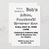 Invitation FUNNY Adios, Paycheck Papa Retraite Party (Devant / Derrière)