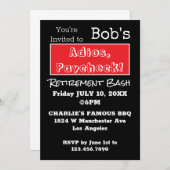 Invitation FUNNY Adios, Paycheck Papa Retraite Party (Devant / Derrière)