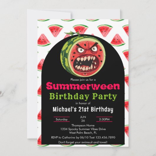 Invitation Funny Angry Watermelon Summerween fête d'anniversa (Devant)