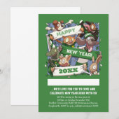 Invitation Funny Animals New Year's Party Sports Fans Cartoon (Devant / Derrière)