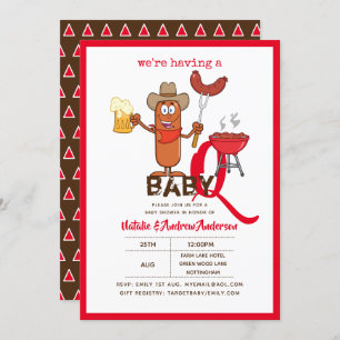 Invitation Funny Baby-Q BBQ Saucage Moderne Garçon Fille