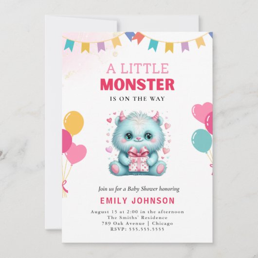 Invitation Funny Baby shower Monster (Devant)