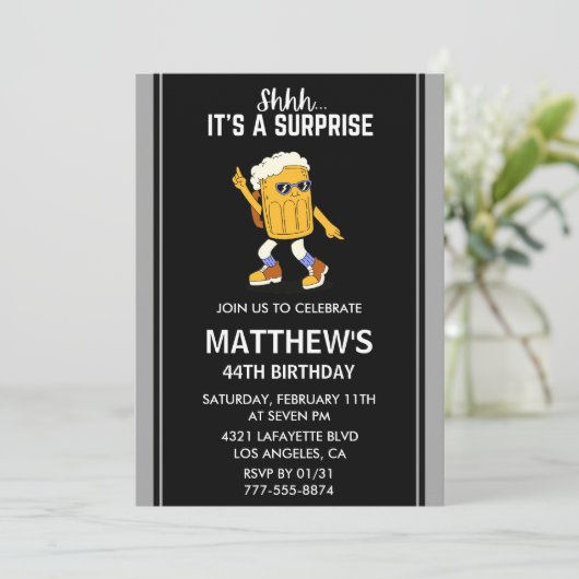 Invitation Funny Beer Surprise Party 44e anniversaire (Debout devant)