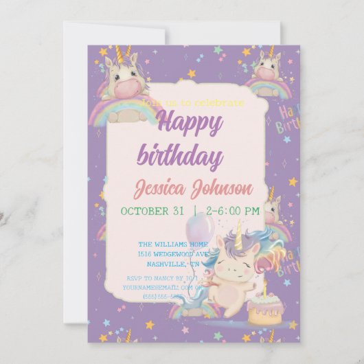 Invitation Funny Birthday Unicorn (Devant)