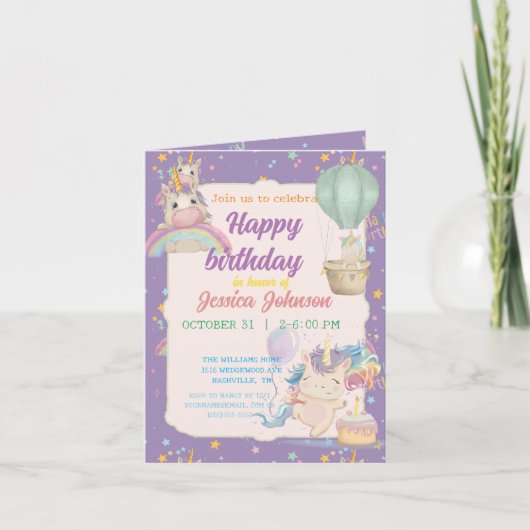 Invitation Funny Birthday Unicorn (Devant)