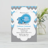 Invitation Funny Blue Chevron Silly Elephant | Baby shower (Debout devant)
