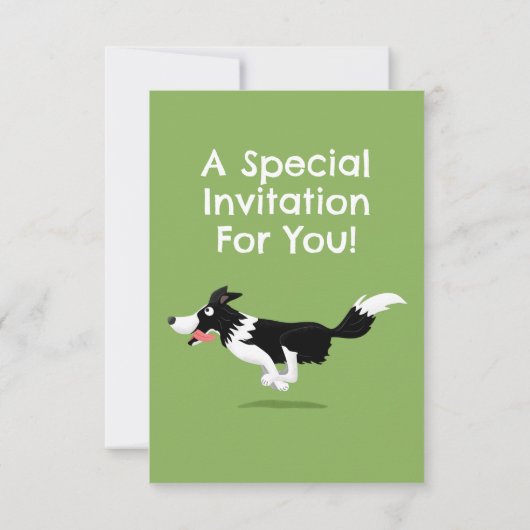 Invitation Funny Border Collie chien en course dessin animé (Dos)