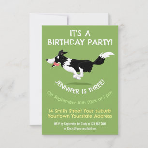 Invitation Funny Border Collie chien en course dessin animé