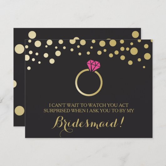 Invitation Funny BRIDESMAID PROPOSAL card ~ Black & Faux Gold (Devant / Derrière)
