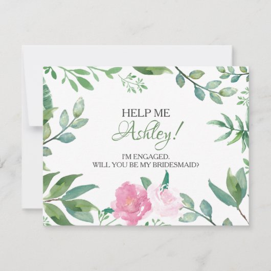 Invitation Funny BRIDESMAID PROPOSAL card, Rose rose verte (Devant)