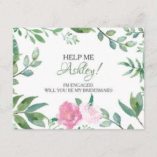 Invitation Funny BRIDESMAID PROPOSITION carte, Rose rose verd