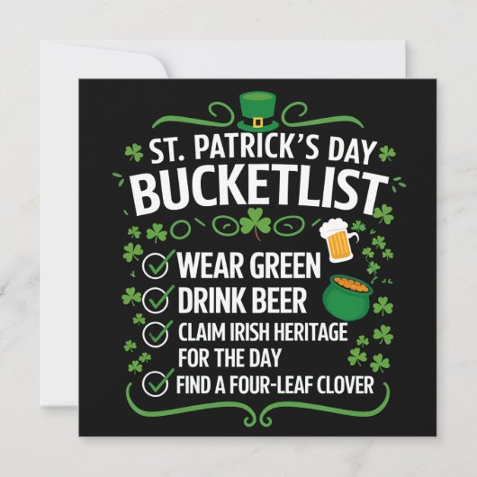 Invitation Funny Bucket List célèbre la Saint Patrick's Day (Devant)