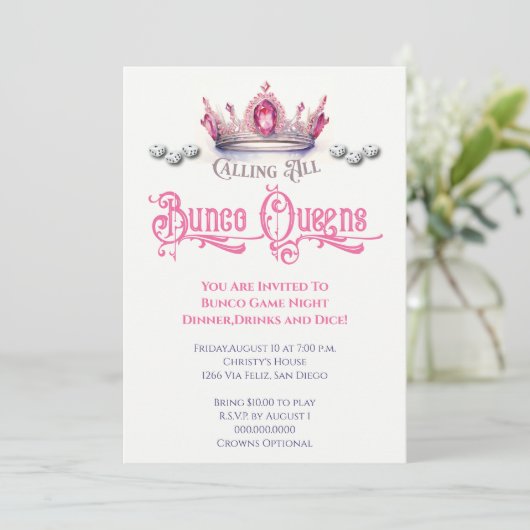 Invitation Funny Bunco Queen Game Party (Debout devant)