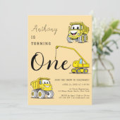Invitation Funny Camions de construction 1er anniversaire (Debout devant)