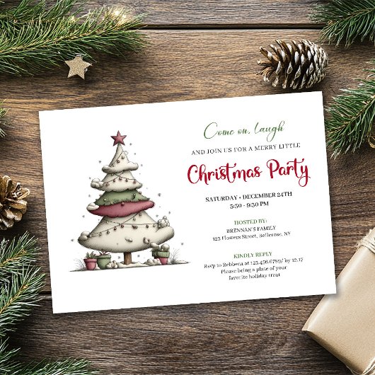 Invitation Funny cartoon Christmas tree playful party invite
