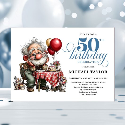 Invitation Funny Cartoon Man 50th Party Milestone Invite