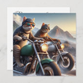 Invitation Funny Cat Bikers, Cat Rocker Anniversaire (Devant / Derrière)