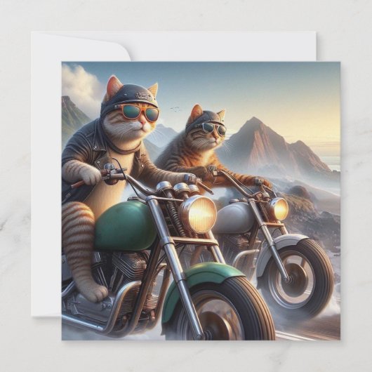 Invitation Funny Cat Bikers, Cat Rocker Anniversaire (Devant)