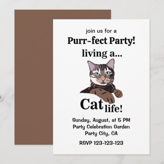 Invitation Funny Cat Purrfect Party (Devant / Derrière)