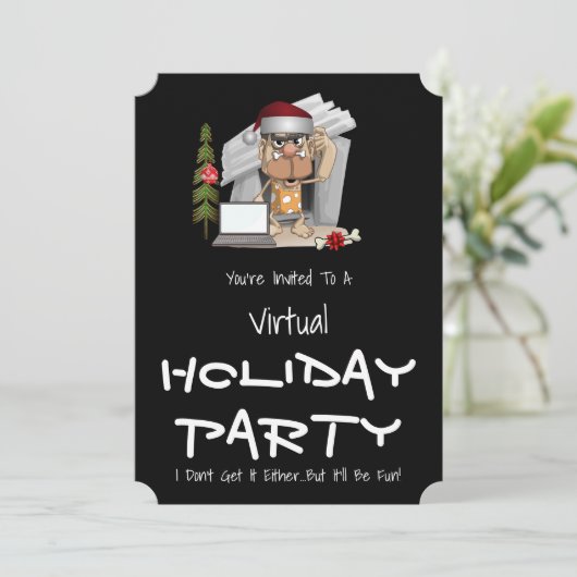 Invitation Funny Caveman Virtual Holiday Party (Debout devant)