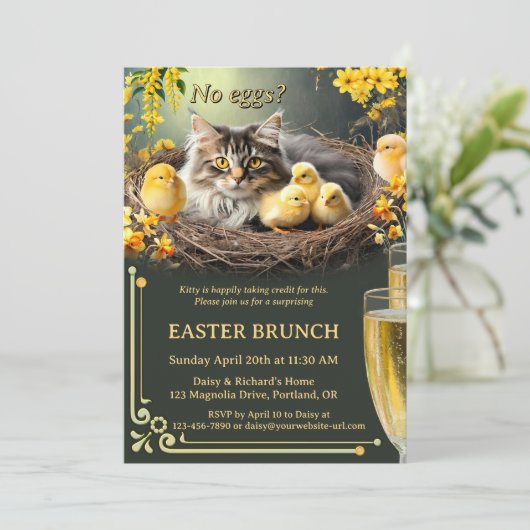 Invitation Funny Chat Pas d'oeufs Boules de Pâques et Brunch (Debout devant)
