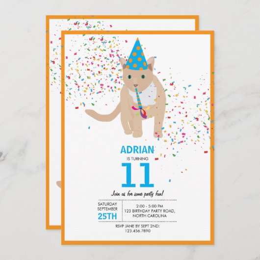 Invitation Funny Chat Thème Anniversaire (Devant / Derrière)