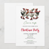 Invitation Funny Chickens Festive Red Green Holiday Invites (Devant / Derrière)