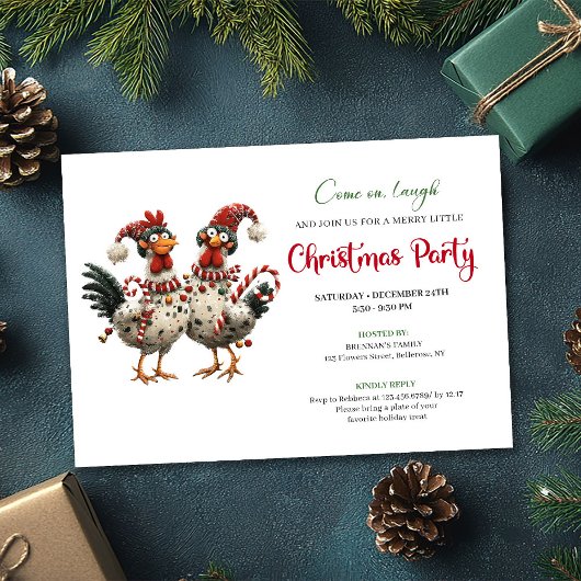 Invitation Funny Chickens Hand Drawn Holiday Celebration Card