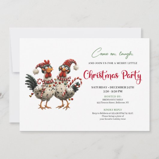 Invitation Funny Chickens Hand Drawn Holiday Celebration Card (Devant)