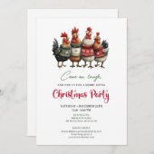 Invitation Funny Chickens Minimalist Red Green Holiday Invite (Devant / Derrière)