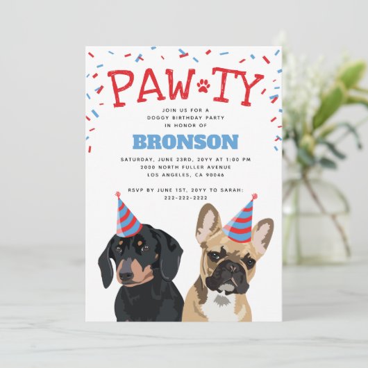 Invitation Funny Chien chiot fête d'anniversaire (Debout devant)