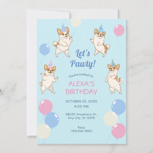 Invitation Funny Chihuahua Chien dansant anniversaire de la p (Devant)