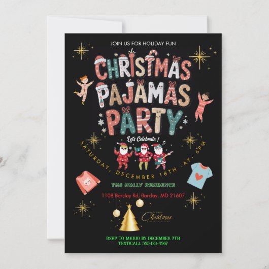 Invitation Funny Christmas Pajamas Party Chalkboard (Devant)