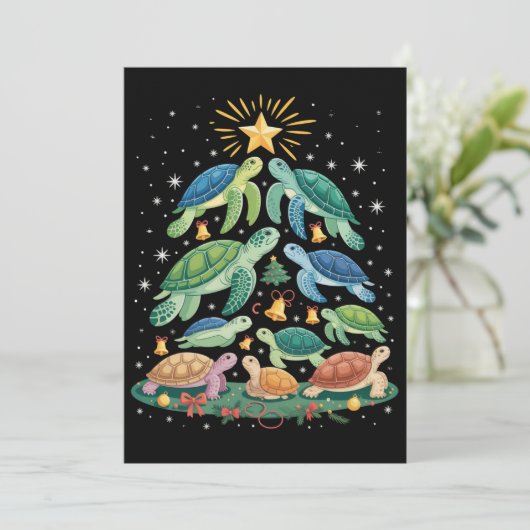 Invitation Funny Christmas Turtle Gift Turtle Christmas Tree (Debout devant)