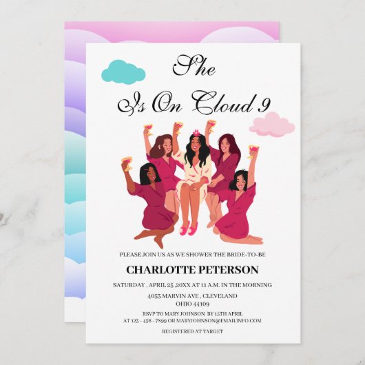 Invitation Funny Cloud 9 Fête des mariées (Devant / Derrière)