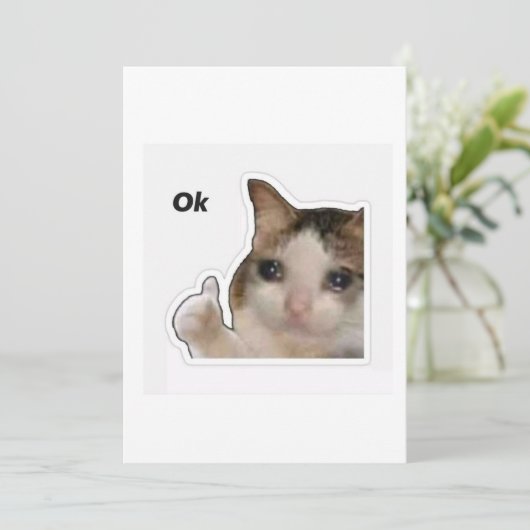Invitation Funny Crying Cat Thumbs Up Meme Sticker - Ok Cat (Debout devant)