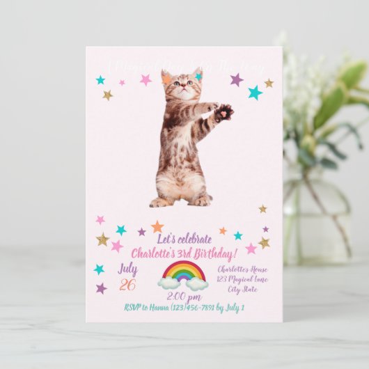 Invitation Funny debout chaton joueuse (Debout devant)