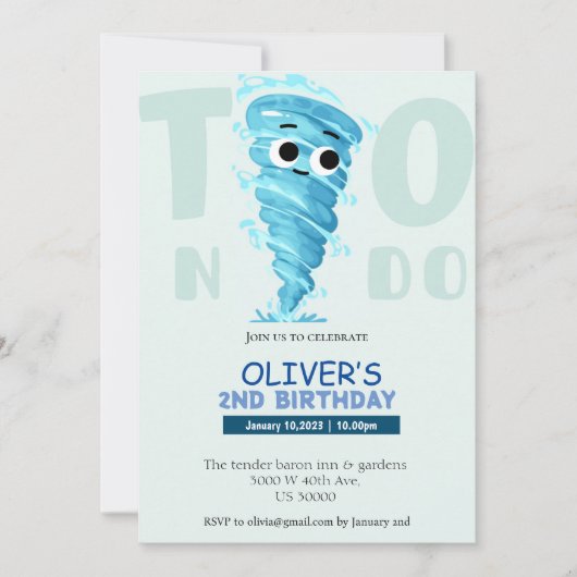 Invitation Funny deux nado garçon 2ème anniversaire invitatio (Devant)